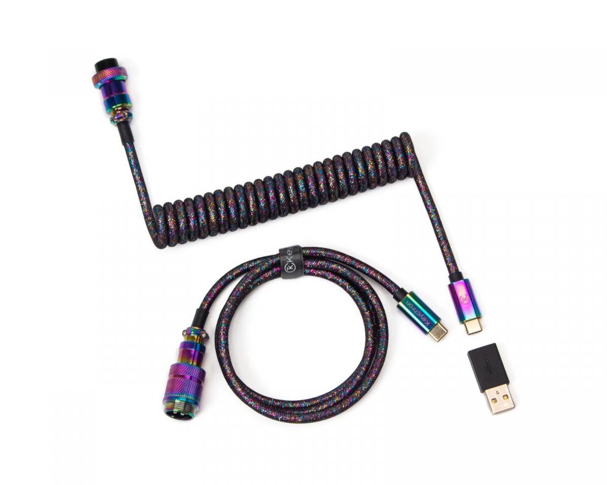 Cabel Type-A/Type-C Keychron Premium Coiled Aviator Cable-Straight Rainbow Palted black
