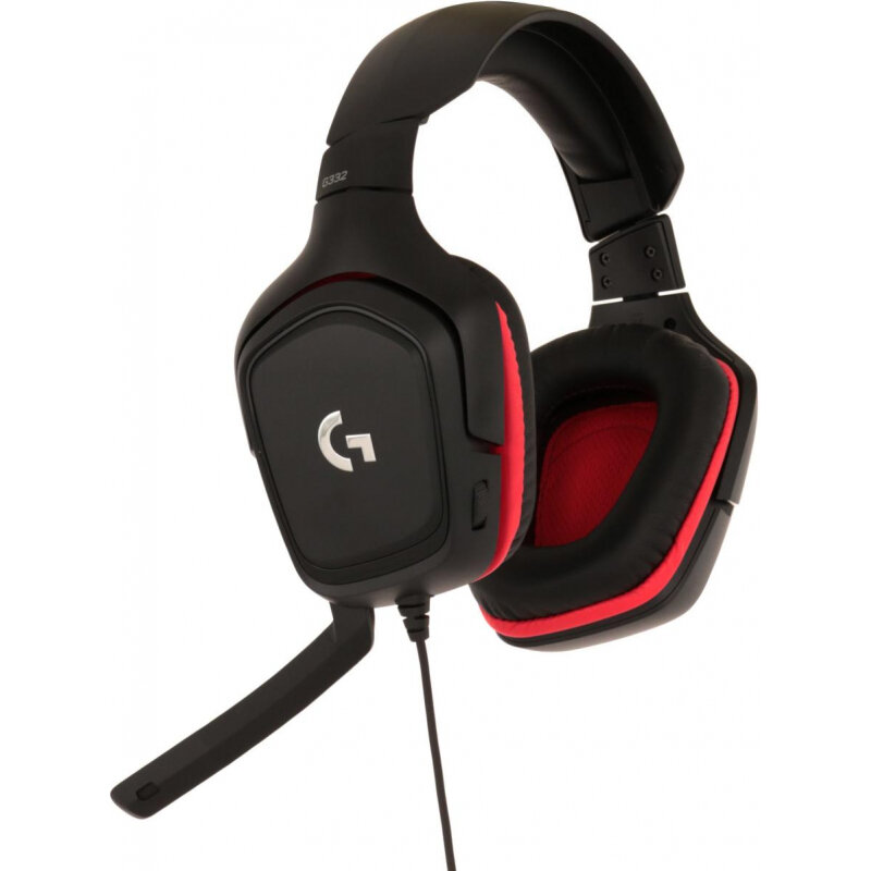 LOGITECH G332 simli o'yin eshitish vositasi-teri-qora / qizil-3.5 MM
