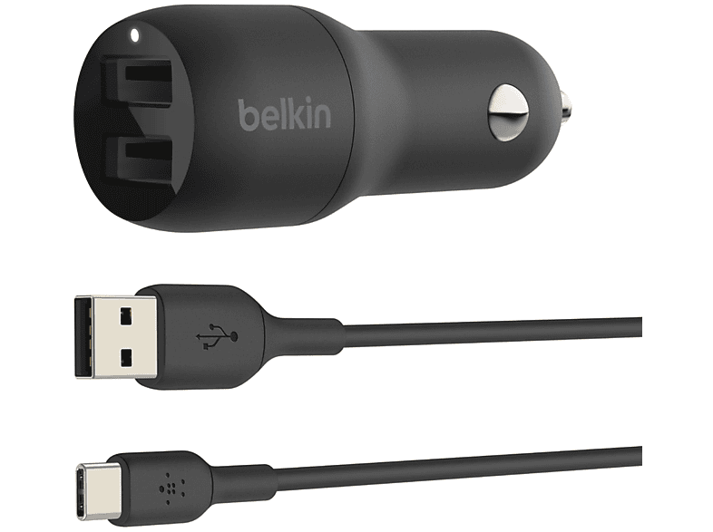 Belkin Car Charger 24W Dual USB-A, USB-A - MicroUSB, 1m, black avtomobil zu