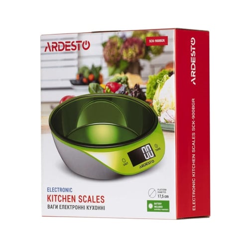 Весы кухонные Ardesto scales for kitchen 5кг, CR2032x1 included, plastic, green, SCK-900BGR
