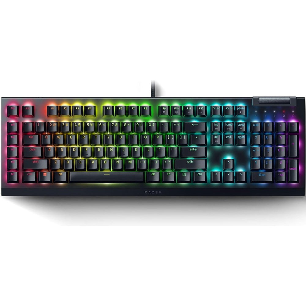 Razer Keyboard mechanical BlackWidow v4, 114key, Yellow Switch, USB-A, EN/RU, RGB, black simli klaviatura