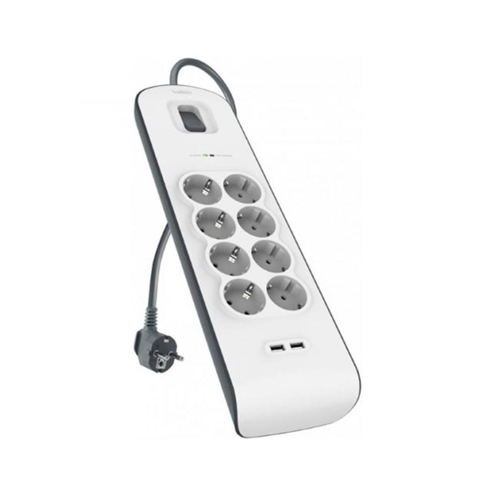 Сетевой фильтр Belkin 8хSchuko, 2xUSB 2.4A, c защитой от перенапряжения, 900 Дж, 2m, white