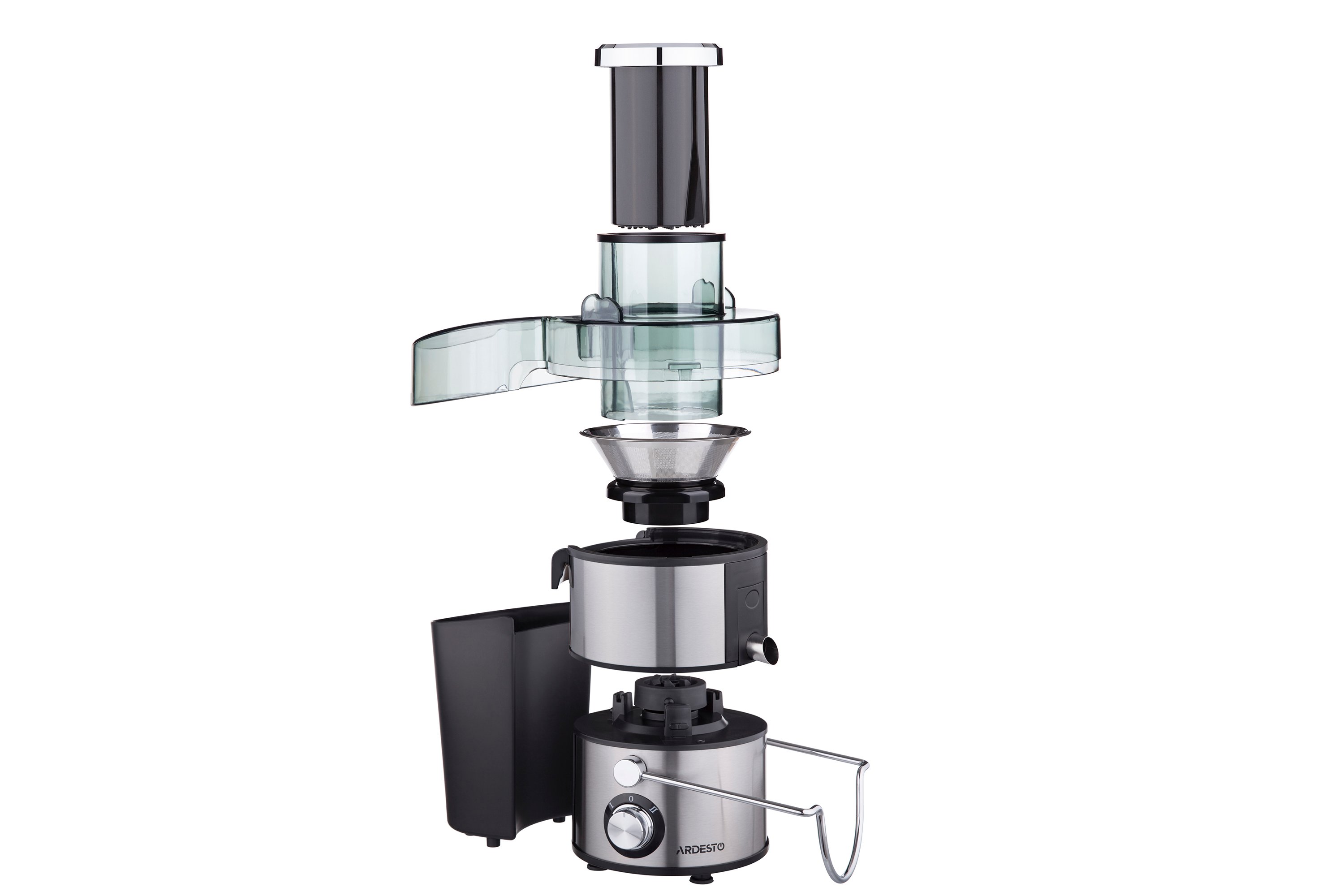Соковыжималка центробежная Ardesto centrifugal juicer, 1100W, bowl-1L, plastic/iron, silver-black,JEG-800