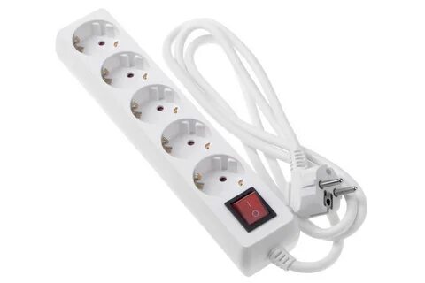 Сетевой фильтр 2Е 5XSchuko с выключателем, 3G*1;5мм, 1;8м, white