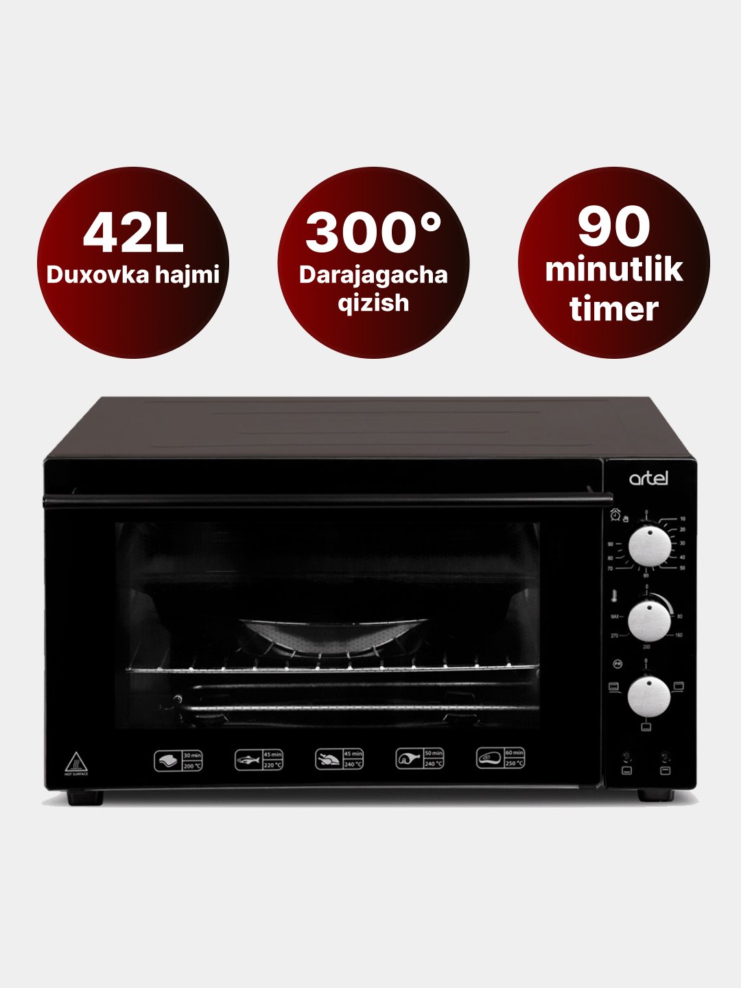 Электрическая духовая печь: Artel, отдельно стоящая с лампой MD 4218 Е  Серый/Черный/Серый