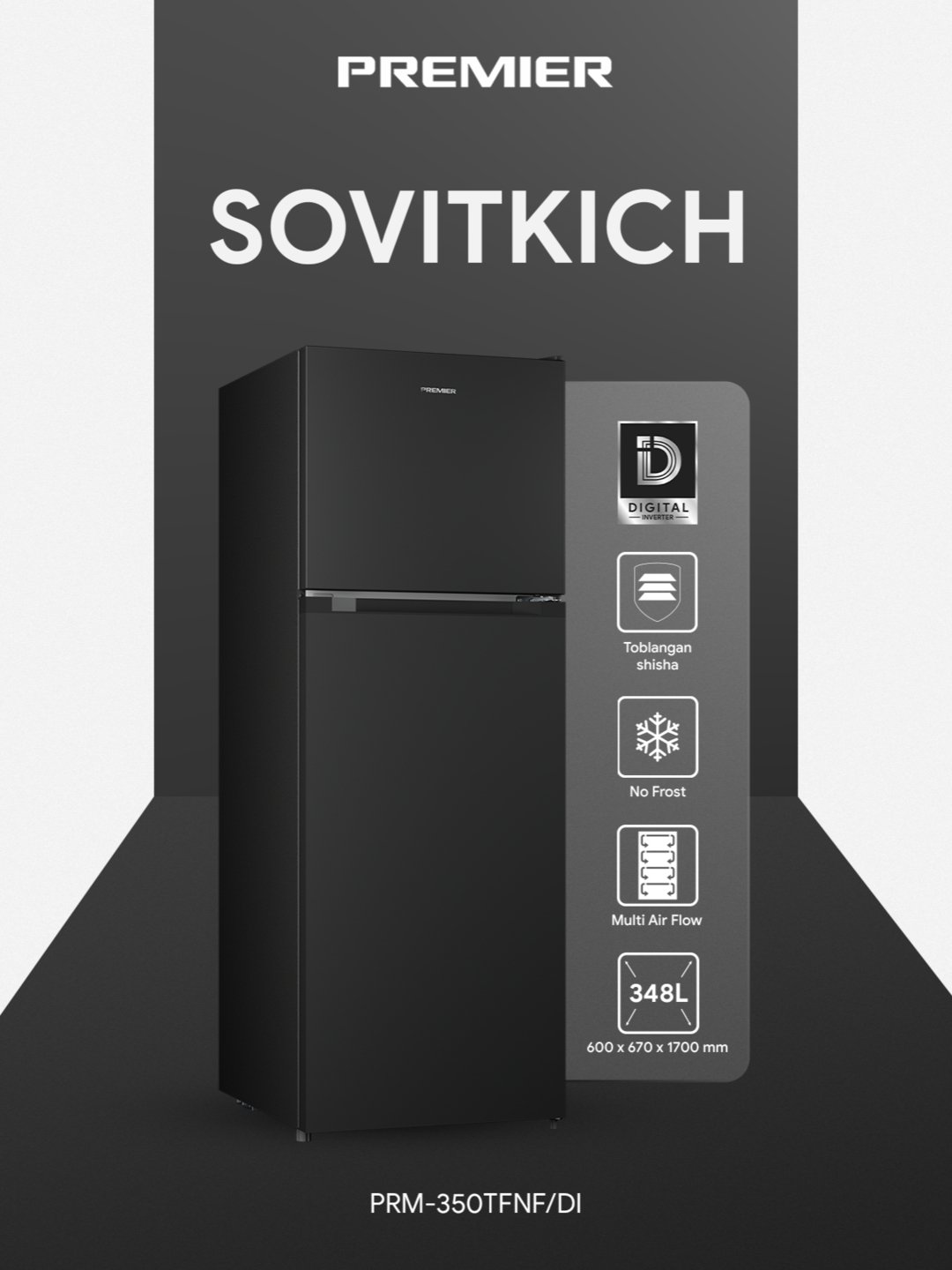 Muzlatgich Premier PRM-350TFNF, No Frost, Inverter, 348 l Black