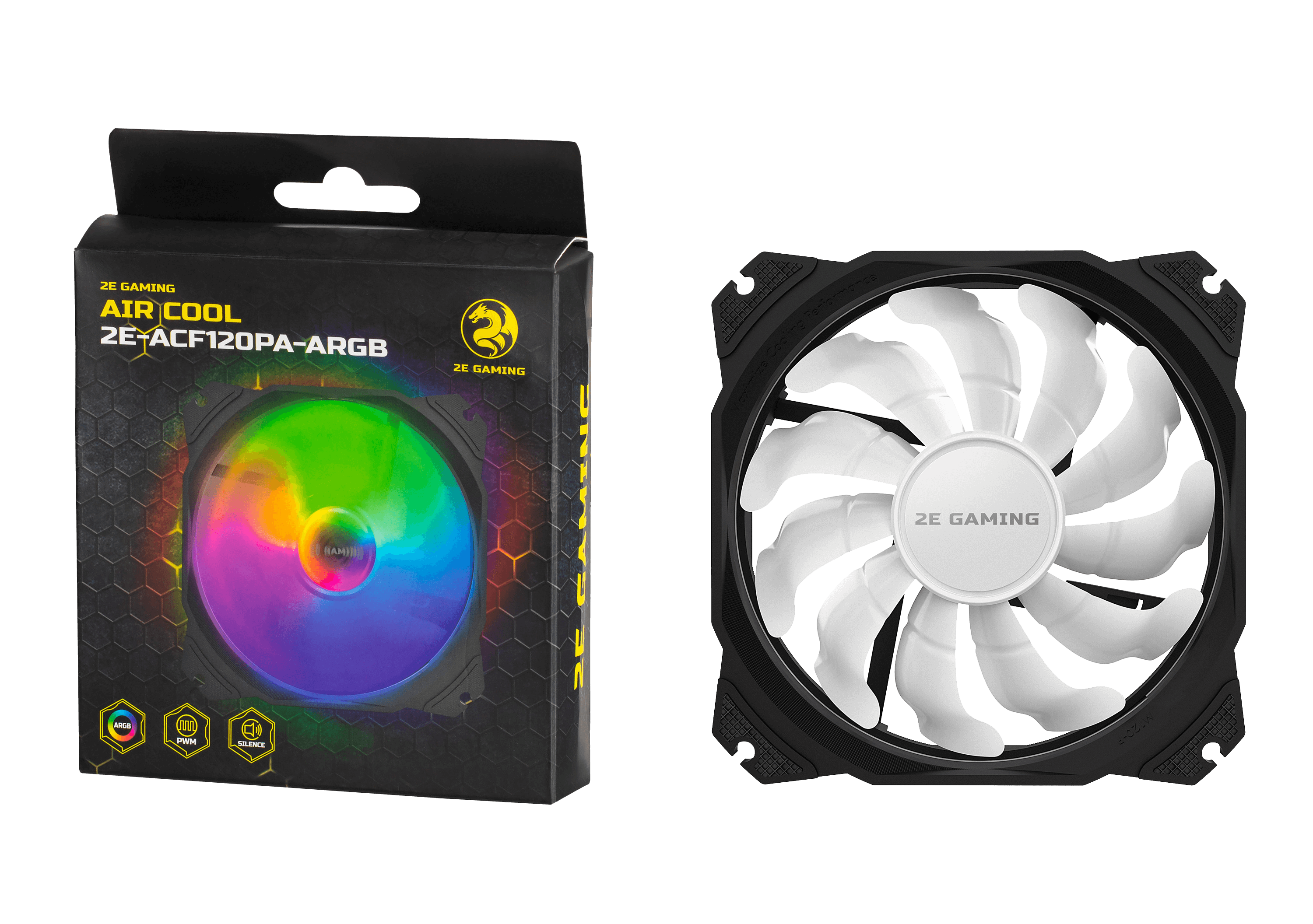 Корпусный вентилятор 2E GAMING AIR COOL (ACF120PA-ARGB ), 120мм, 2510-4pin + 5V 3pin RGB, белые лопасти, черная рамка