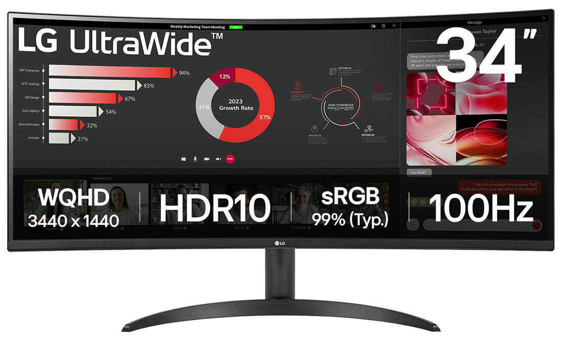 Monitor LG - 34" 34wr50qk-B, QHD (3440x1440) Black