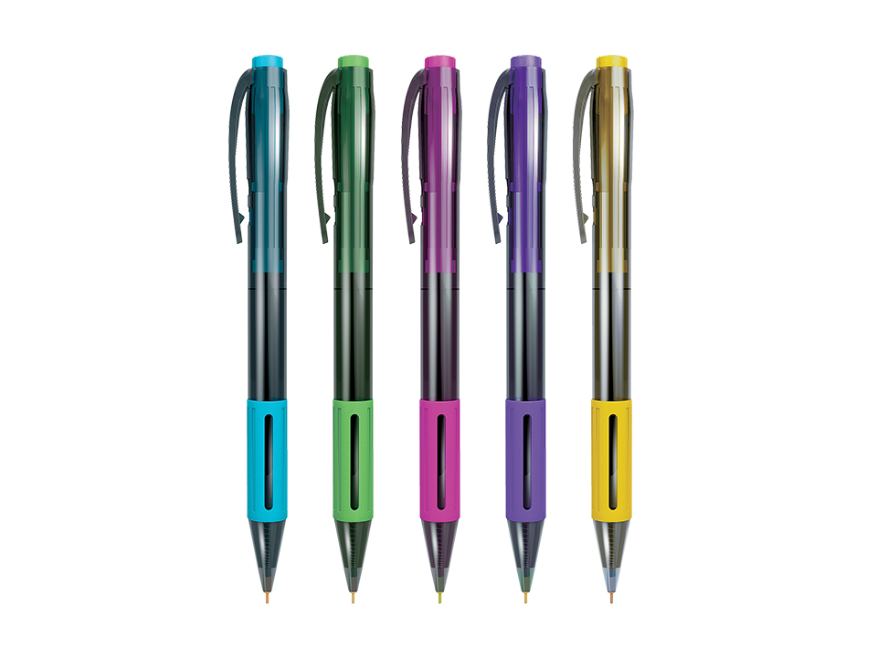 Sharikli ruchka Berlingo "SI-400 Color" – avtomatik, Blue, 0.7 mm, grip, korpusi Assorted, 30 dona