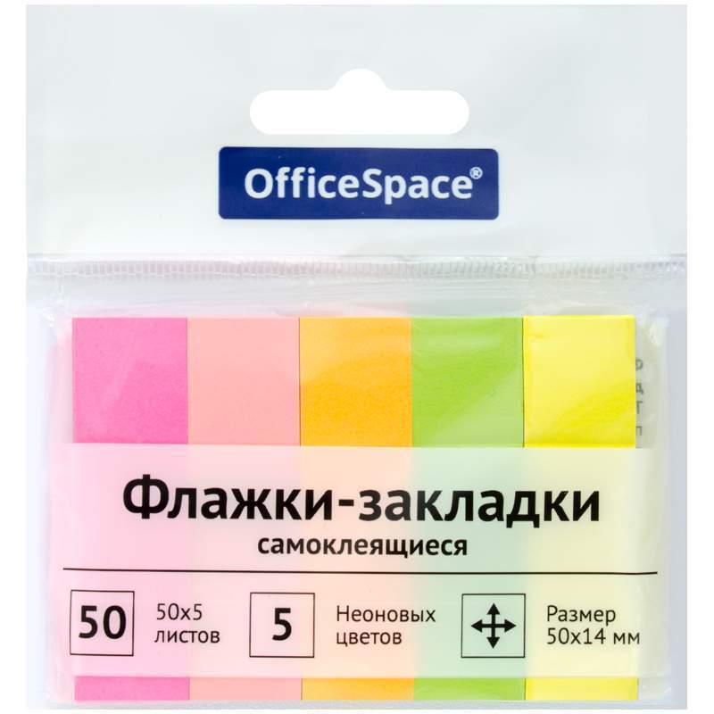 Bayroqli xatcho'p OfficeSpace – 50×14 mm, 50 varaq, 5 ta neon rang, yevropodves, 24 dona