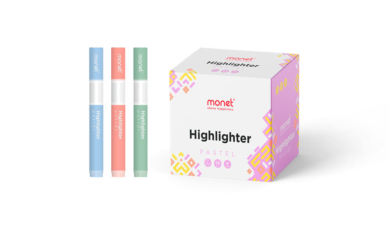 Текстовыделитель MONET Pastel round в ассортименте,  2HL009 24 шт