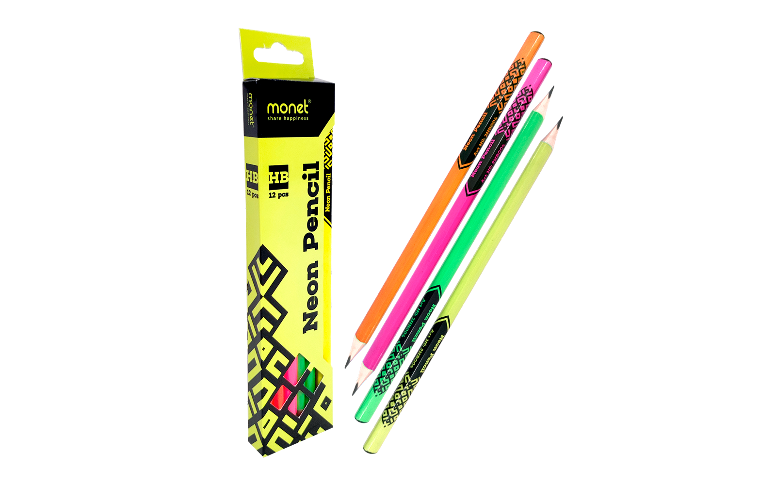 Черно-графитные карандаши, MONET NEON, 12шт в коробке 2HB004
