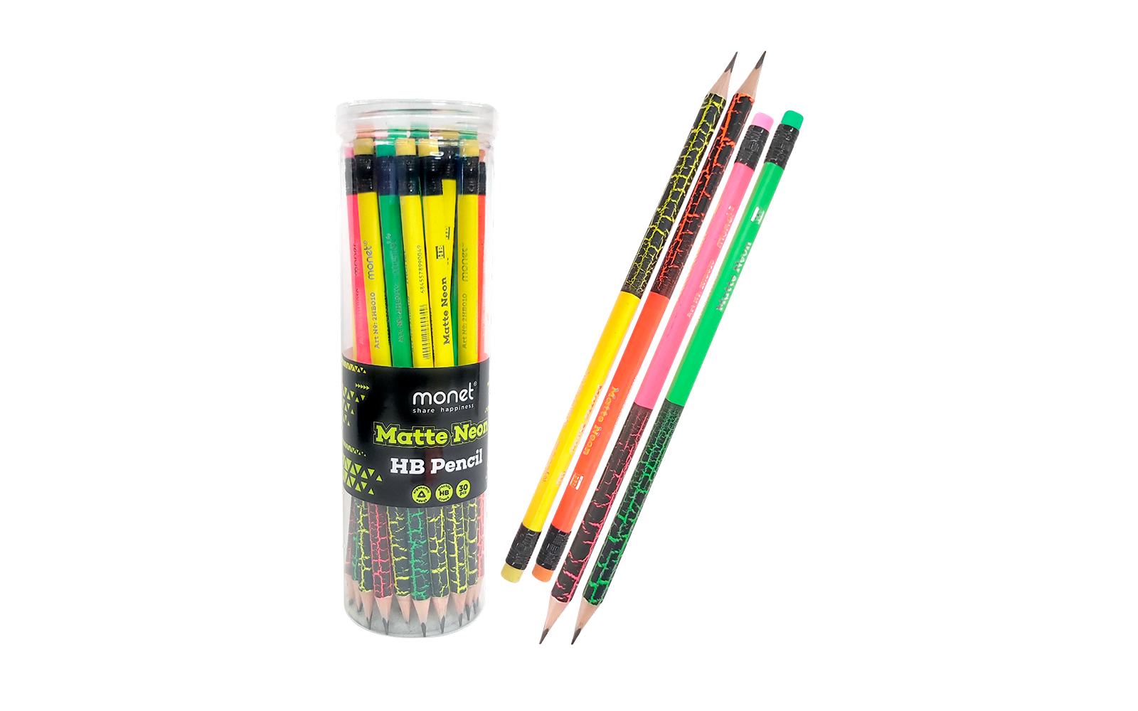 Черно-графитные карандаши MONET MATTE NEON, 30 шт в тубе