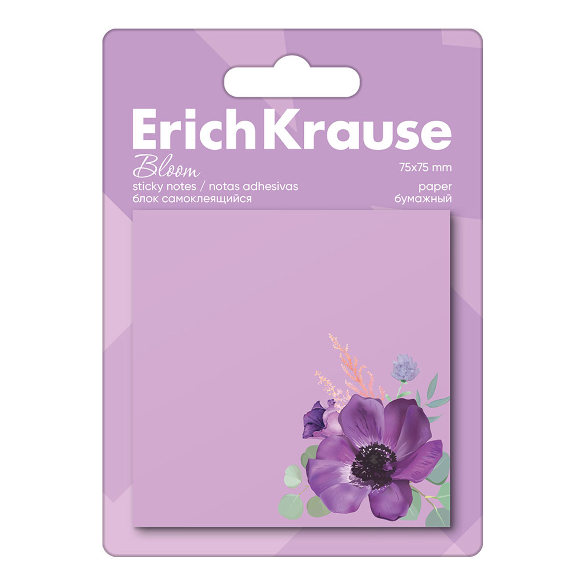 Блок самоклеящийся бумажный ErichKrause Pastel Bloom, 75х75 мм, 50 листов 61663