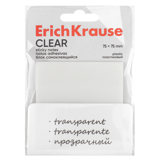 Блок самоклеящийся пластиковый ErichKrause Clear, 75х75 мм, 50 листов, прозрачный 61636