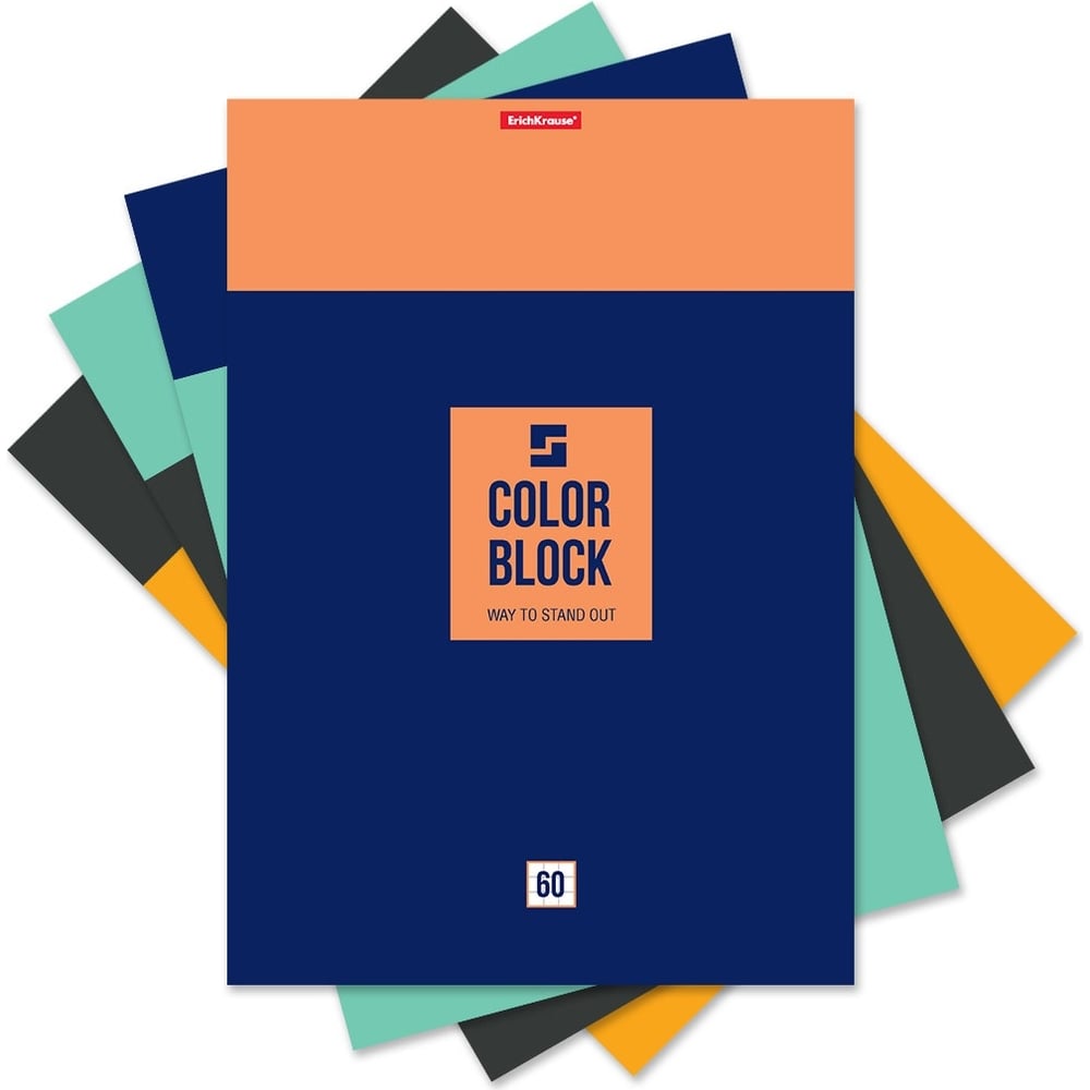 Блокнот на клею ErichKrause Color Block, А4, 60 листов, в клетку
