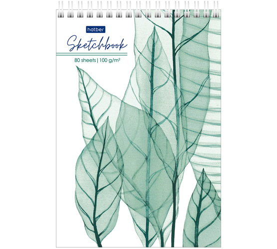 Блокнот "Premium" SketchBook 80л А5ф 100г/кв.м без линовки твердая подложка на гребне-Листья