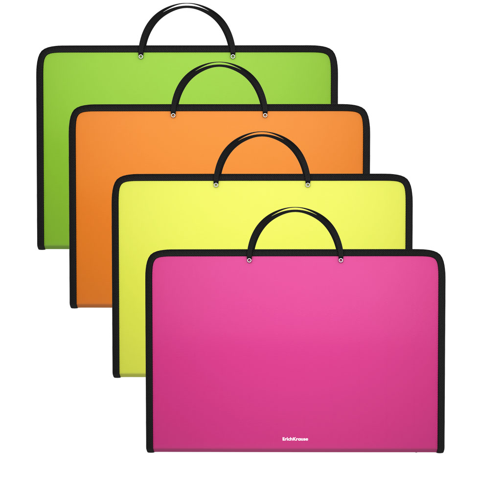 Rezinkali plastmassa papka ErichKrause Matt Neon, tutqichli, 30 mm, A4, assortiment, 1 qadoqda 4 dona