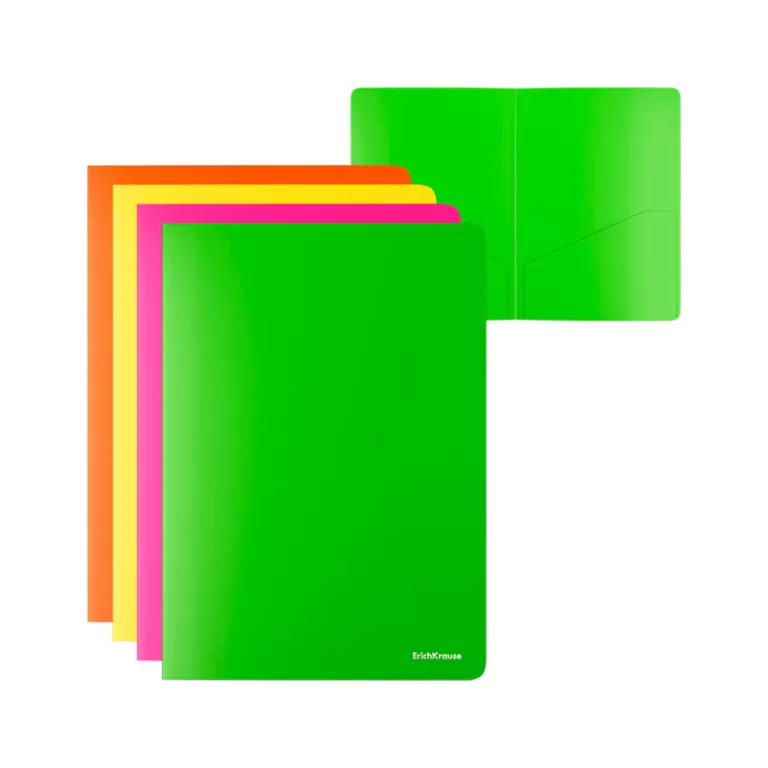 Папка-уголок ErichKrause Glossy Neon, A4, пластиковая, 2 кармана, полупрозрачная, в упаковке по 12 шт