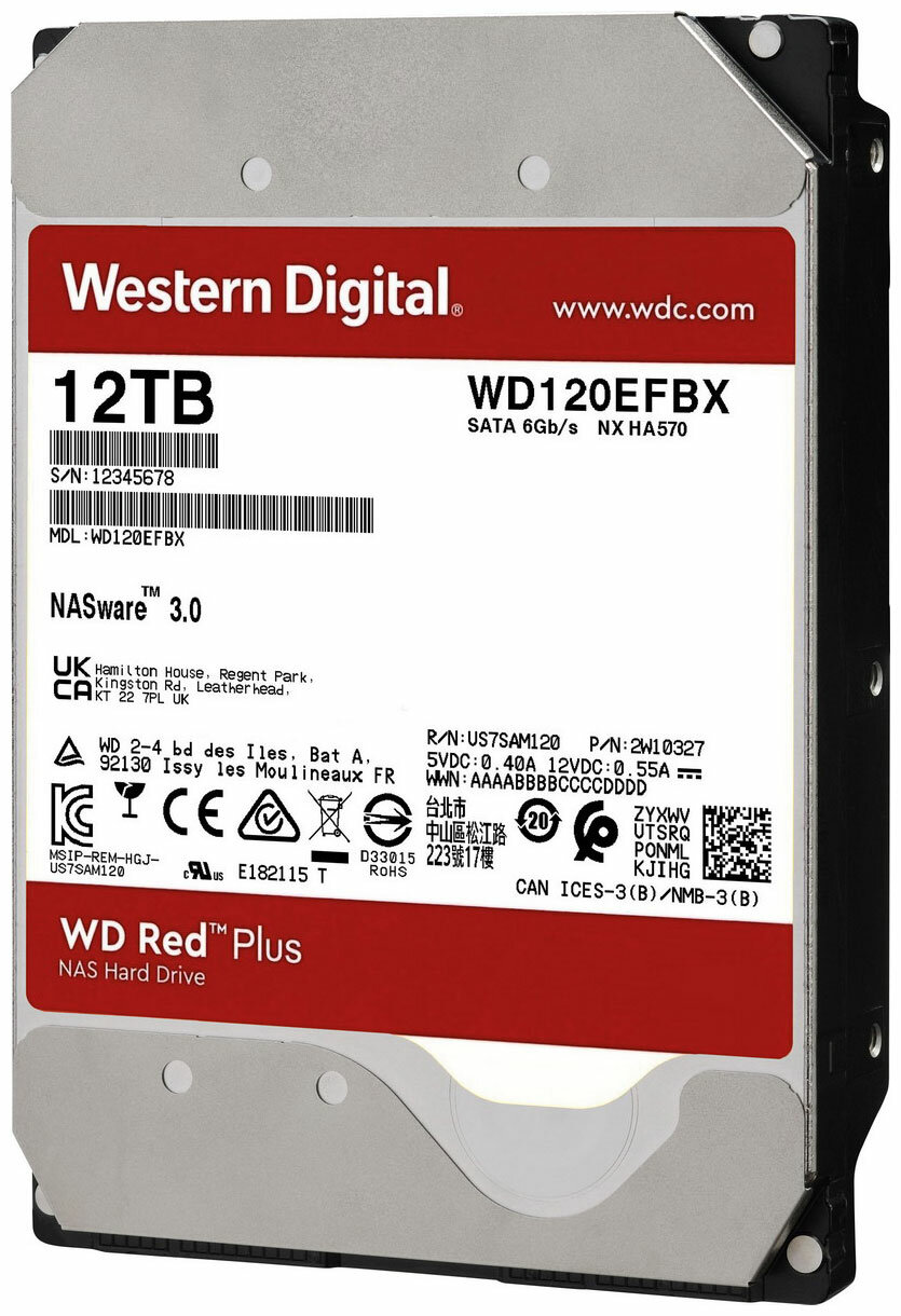 Жесткий диск WD 12TB, 256MB кеш, SATA III, 7200 об/мин, RED PLUS
