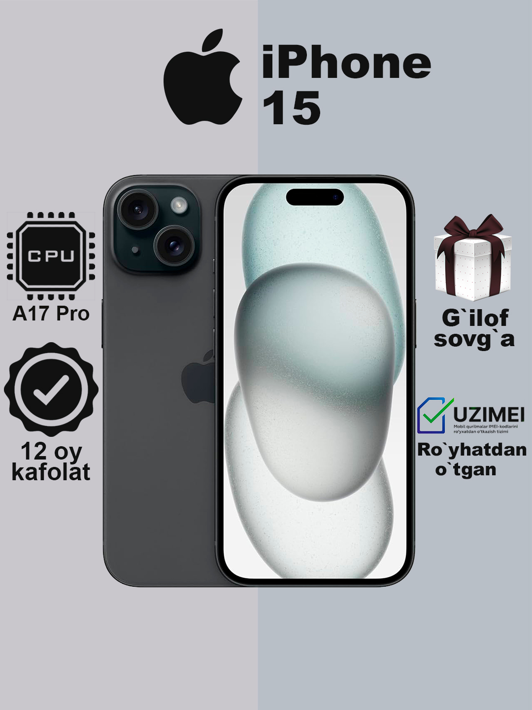 Smartfon Apple iPhone 15, 128 GB, SIM+DualSIM